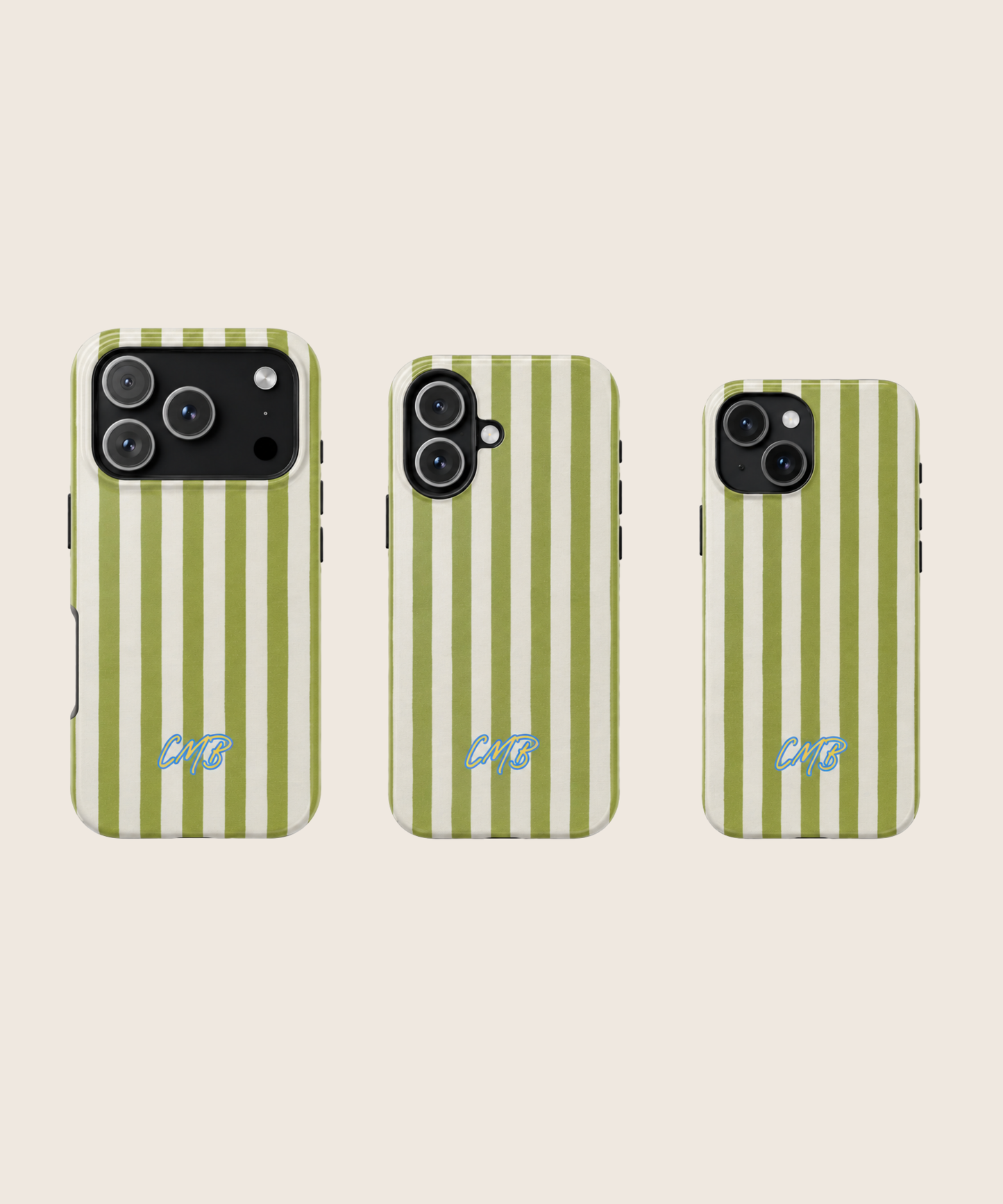 Striped Green Monogram Phone Case