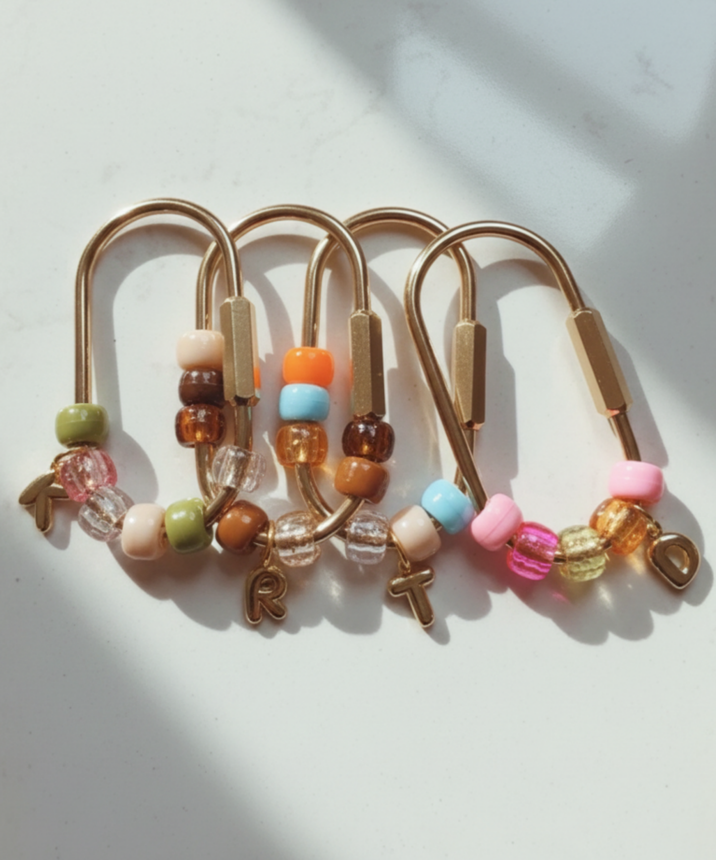 Custom Gold Initial Beaded Keychain Personalized Bag Charm