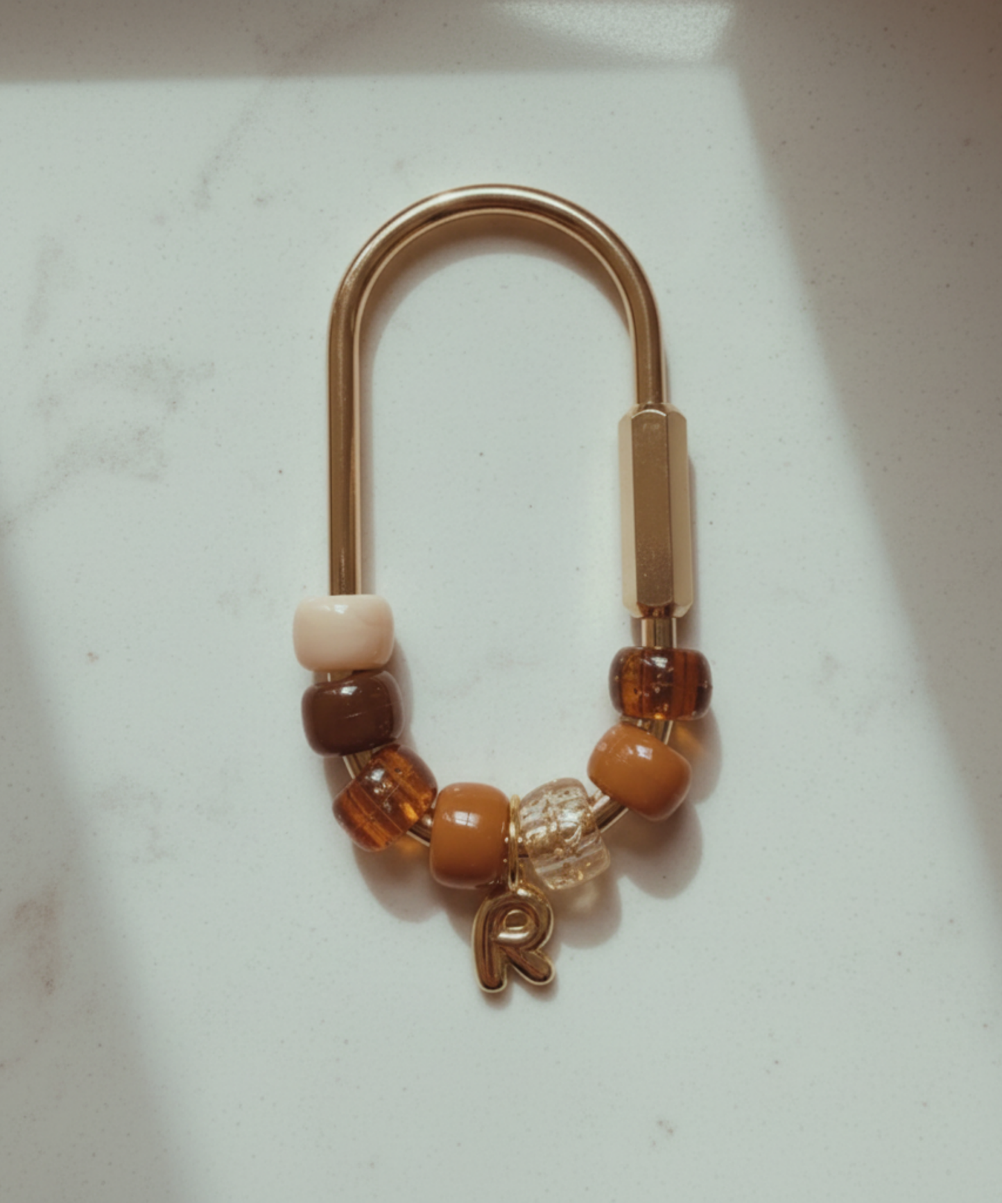 Custom Gold Initial Beaded Keychain Personalized Bag Charm