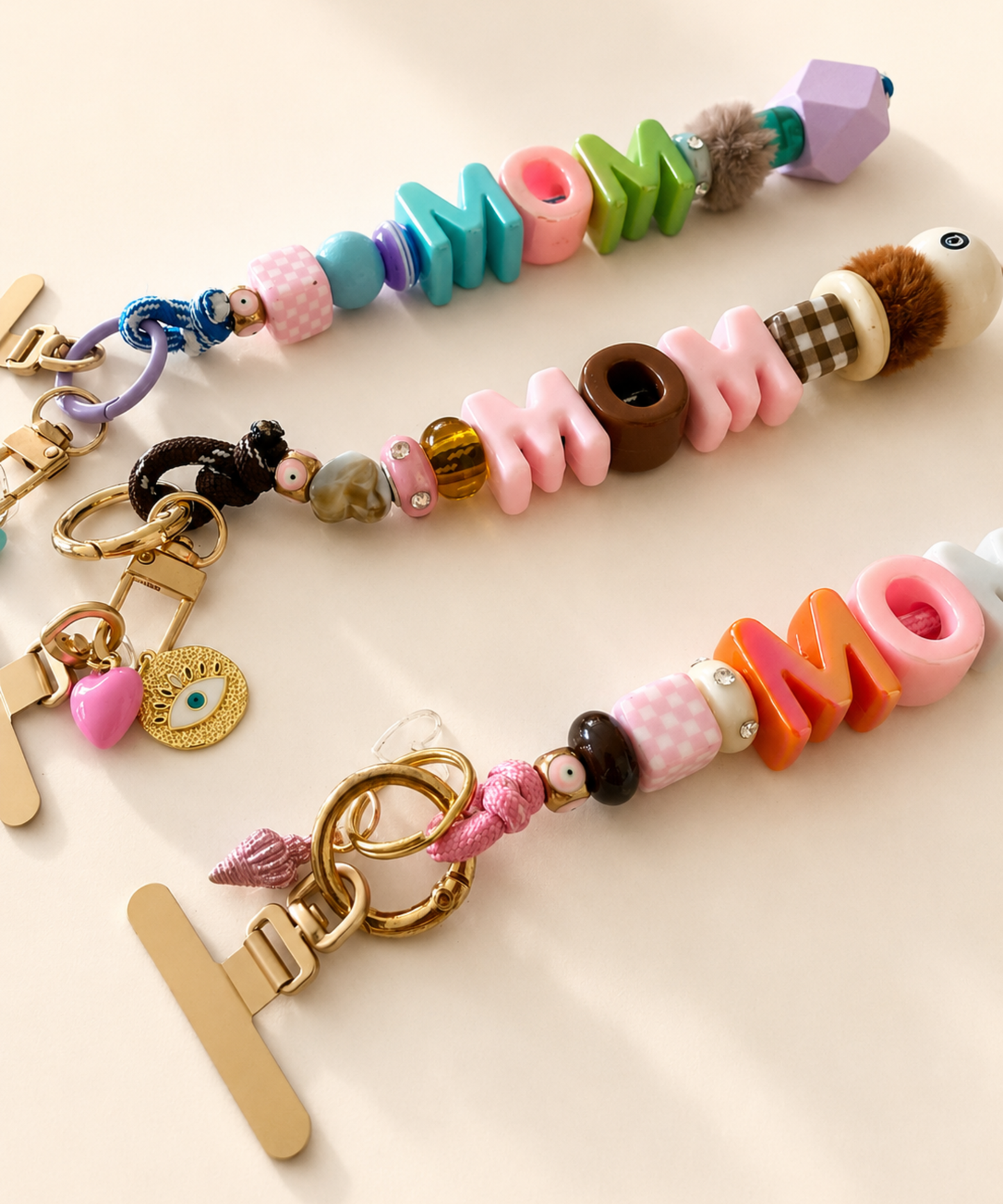 Colorful MOM Beaded Phone Wrislet
