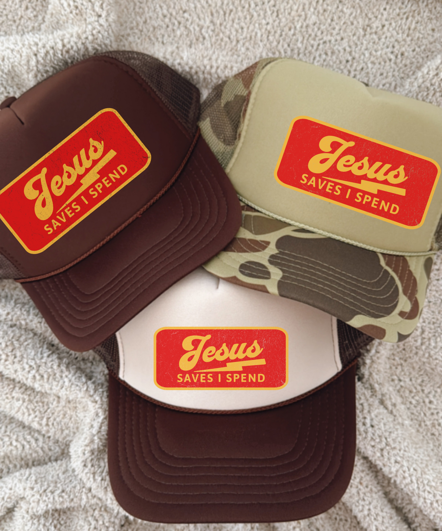 Jesus Saves I Spend Trucker Hat