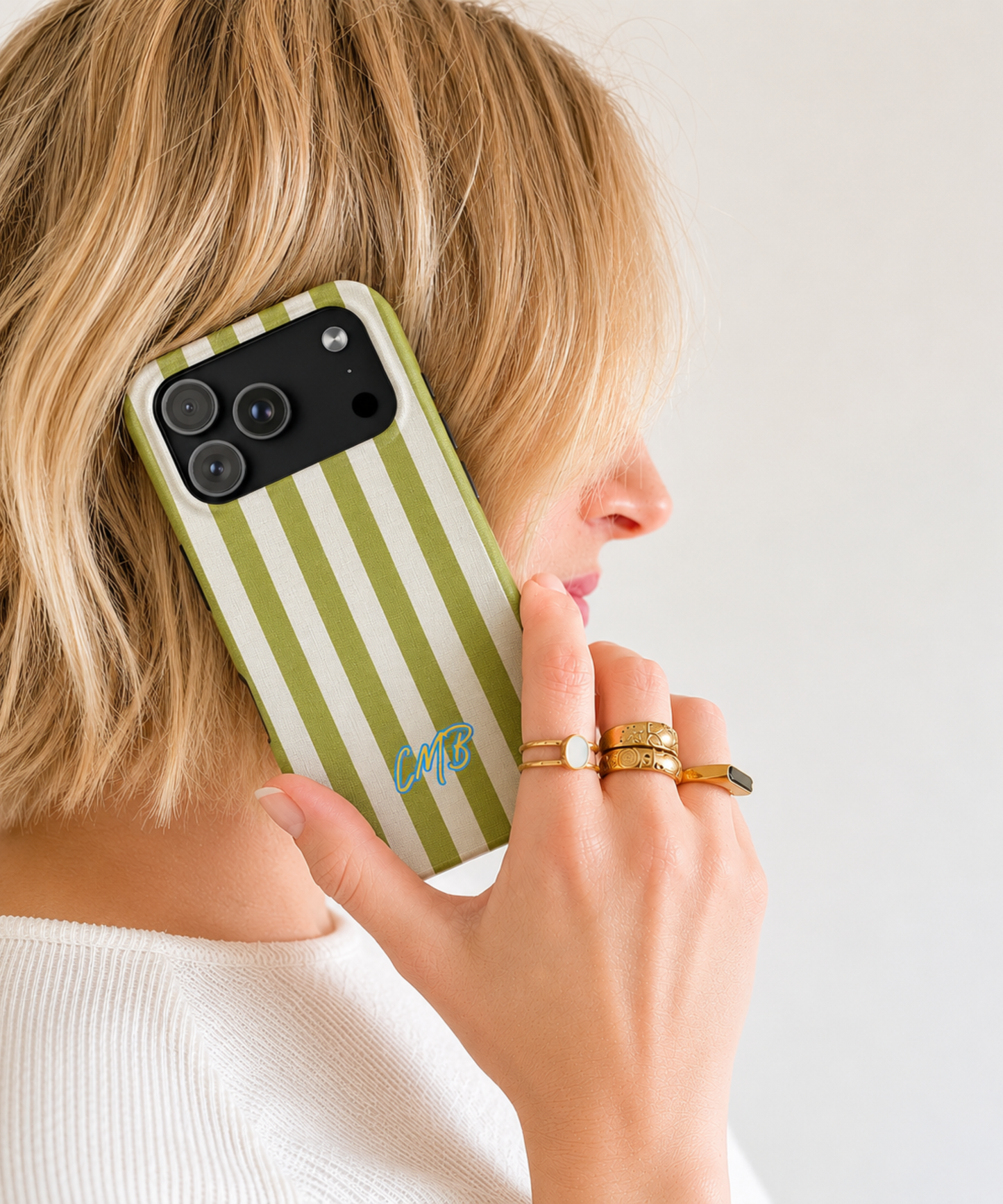 Striped Green Monogram Phone Case