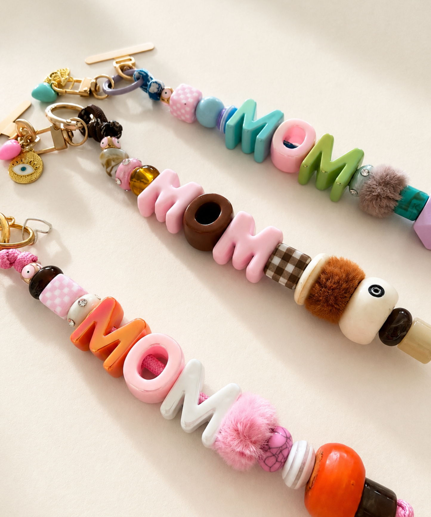 Colorful MOM Beaded Phone Wrislet