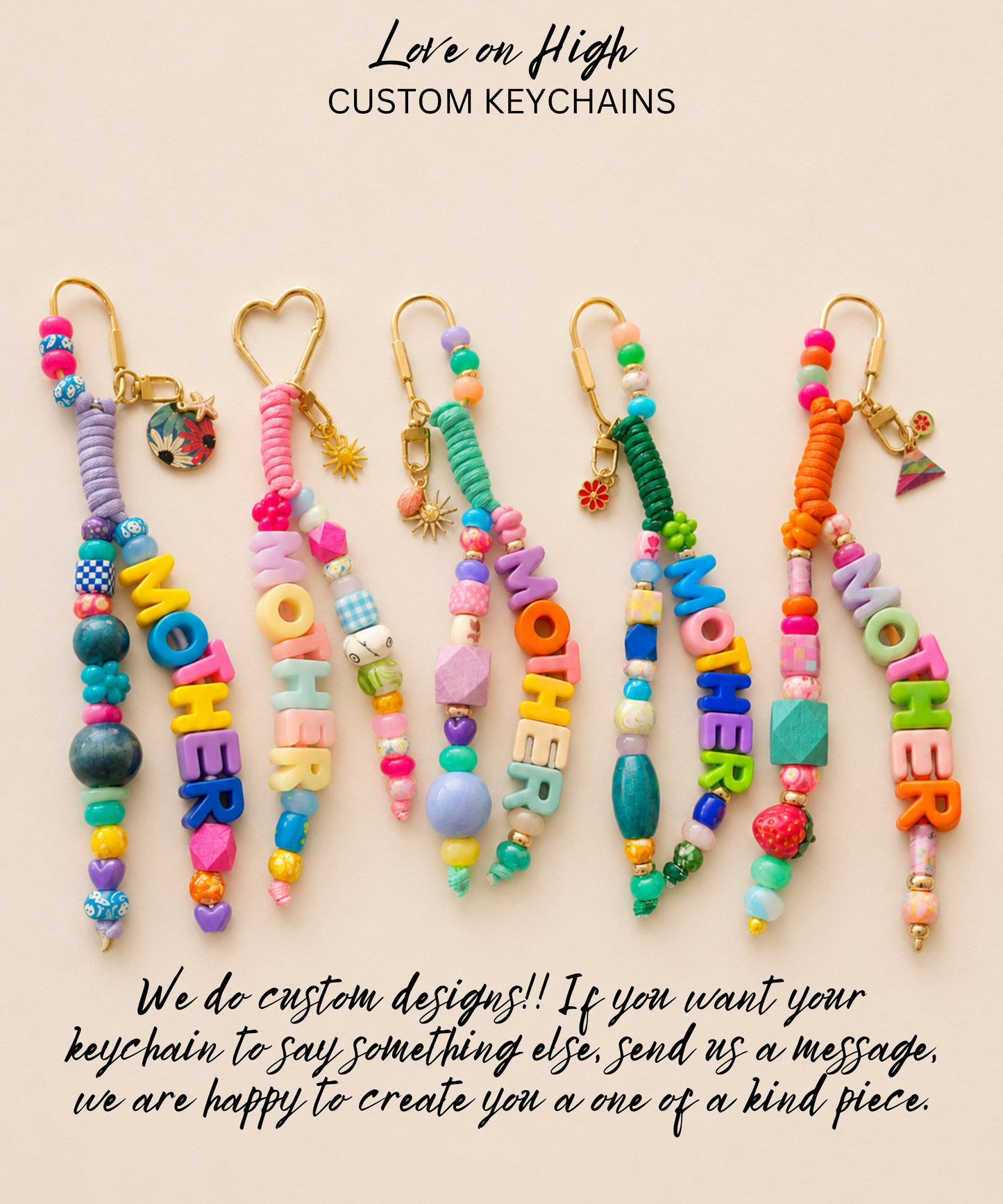 Colorful MOTHER Beaded Keychain & Bag Charm