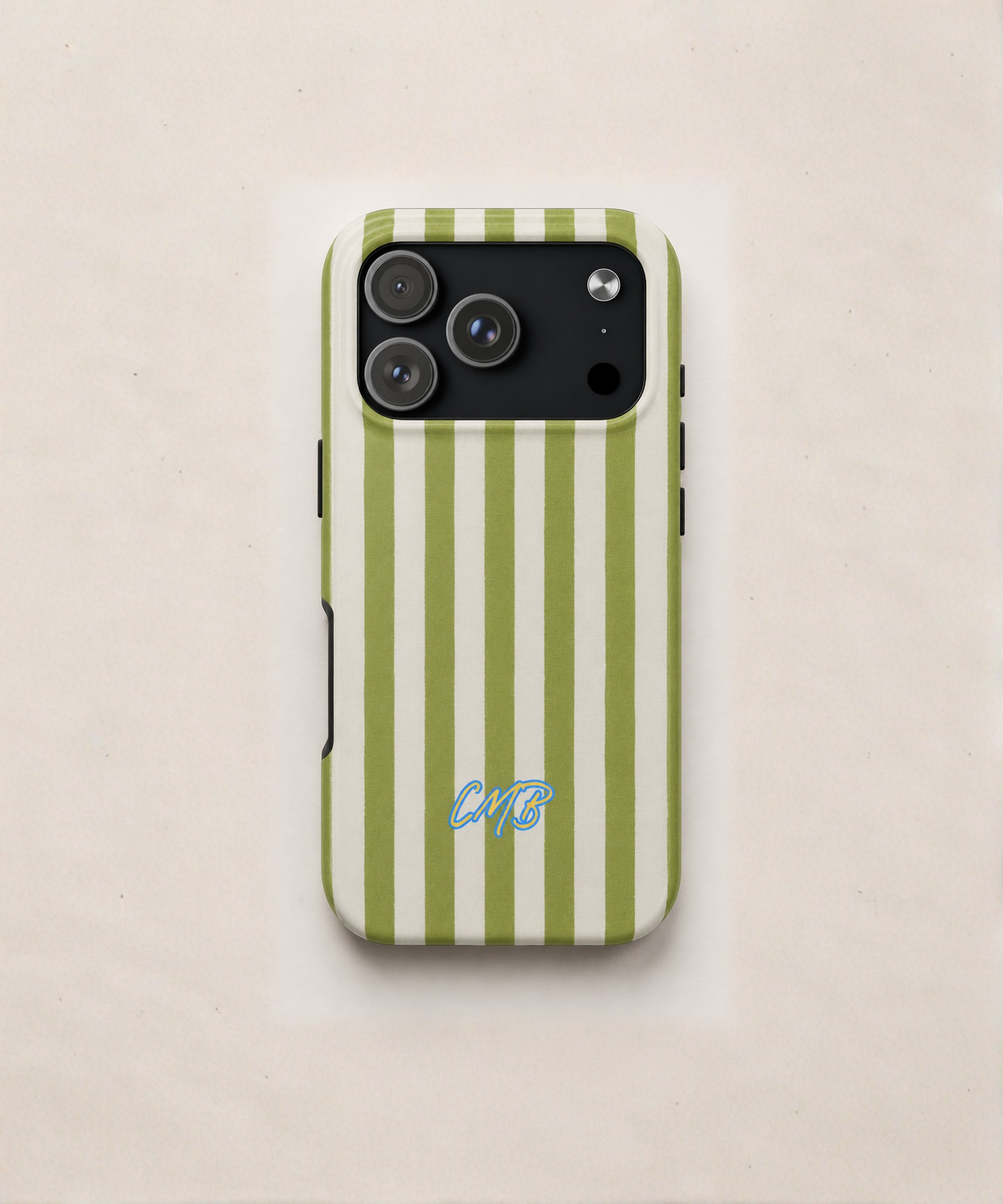 Striped Green Monogram Phone Case