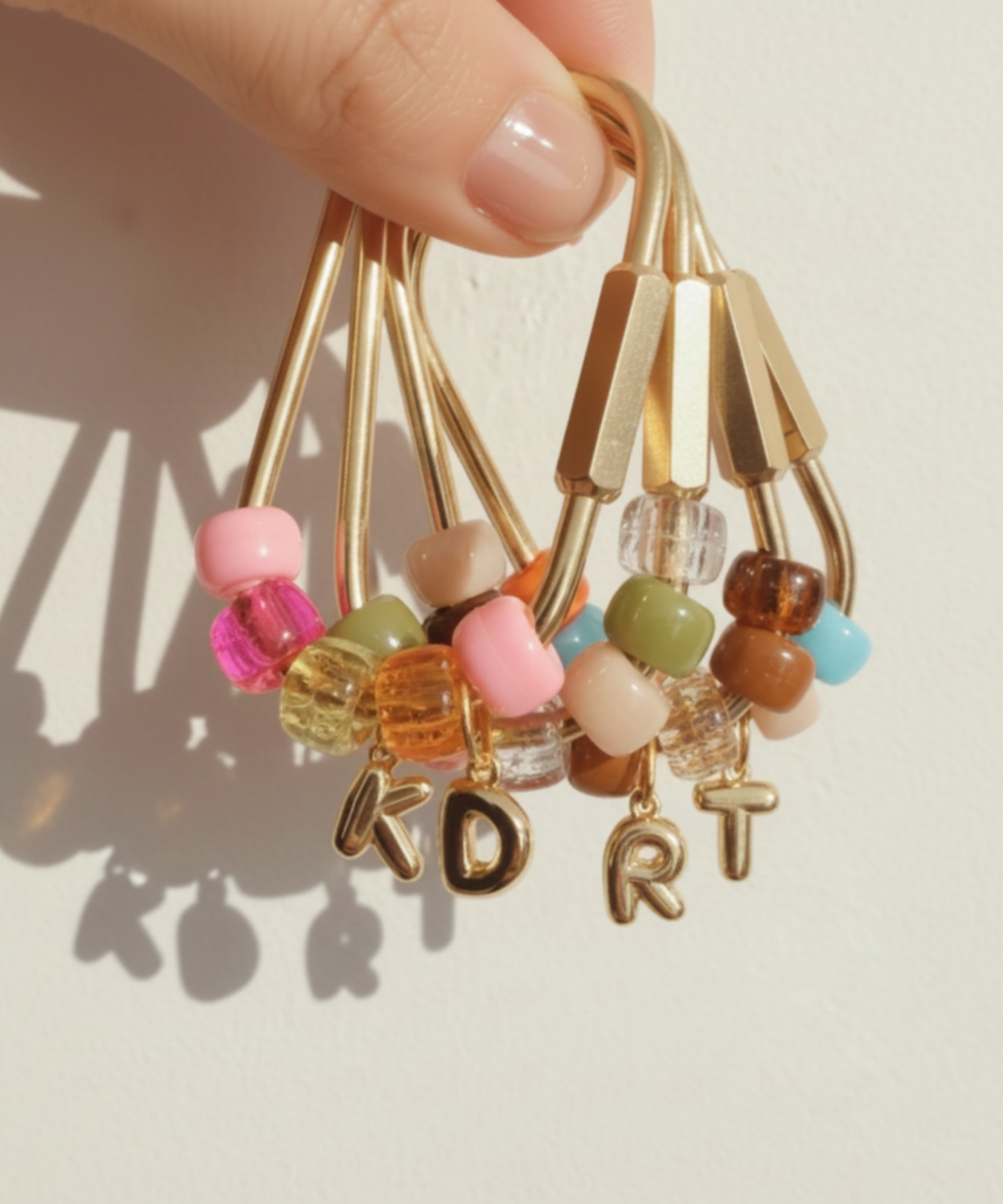 Custom Gold Initial Beaded Keychain Personalized Bag Charm