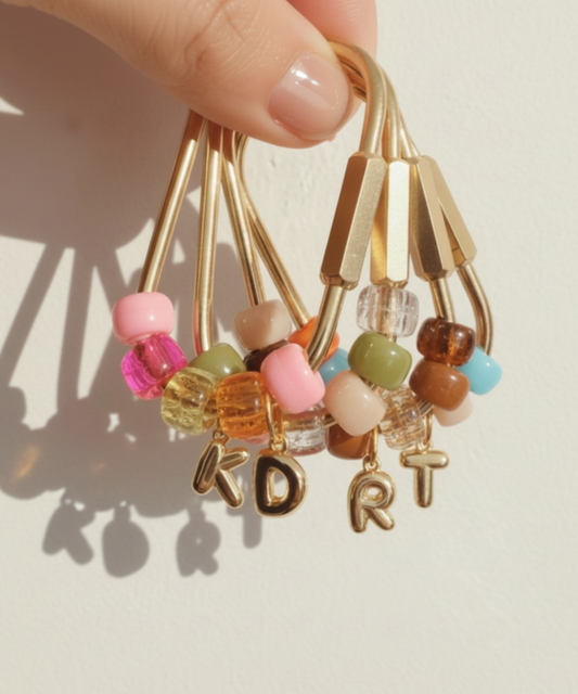Custom Gold Initial Beaded Keychain Personalized Bag Charm