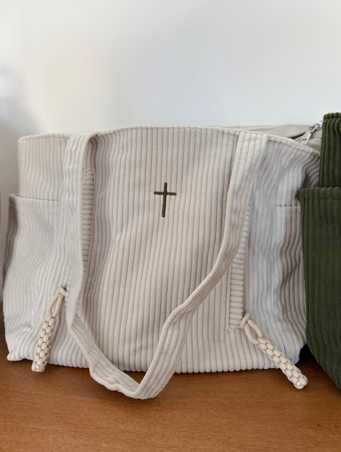 Embroidered Corduroy Shoulder Bags with Multiple Zippers