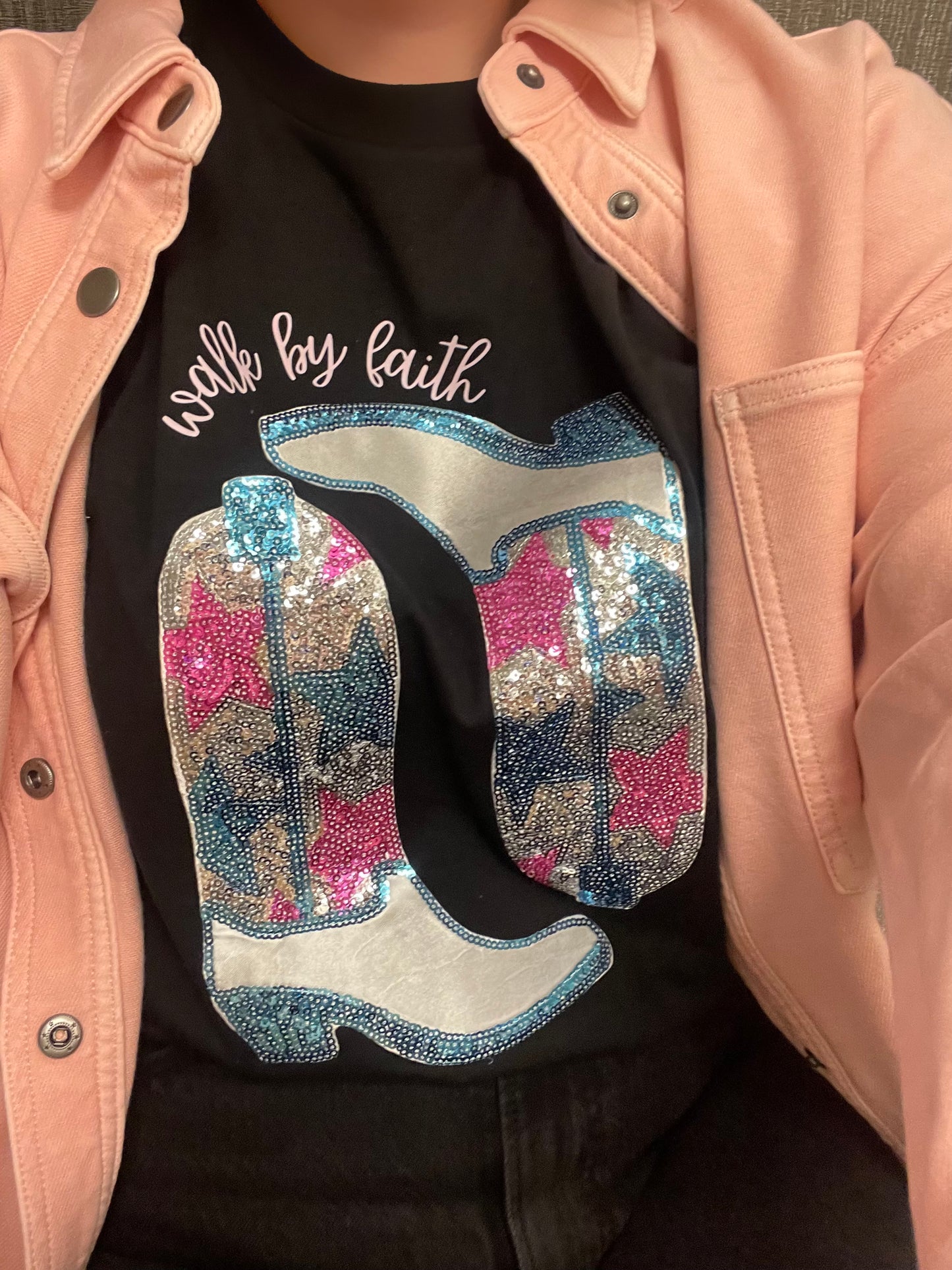 Sequin Walk By Faith Tee