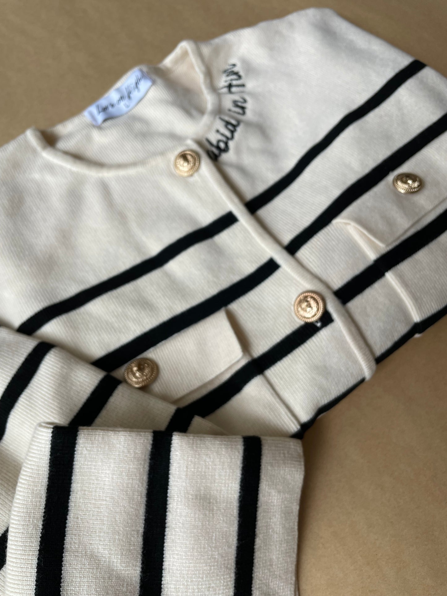 Embroidered Abide In Him Striped Cardigan