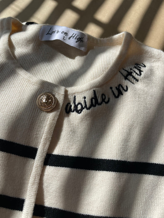 Embroidered Abide In Him Striped Cardigan