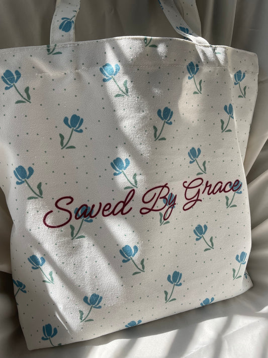 Saved By Grace Floral Tote Bag