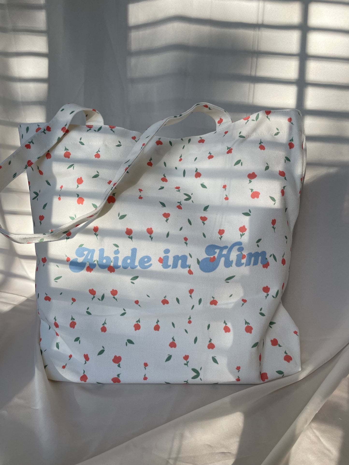 Abide In Him Floral Tote Bag