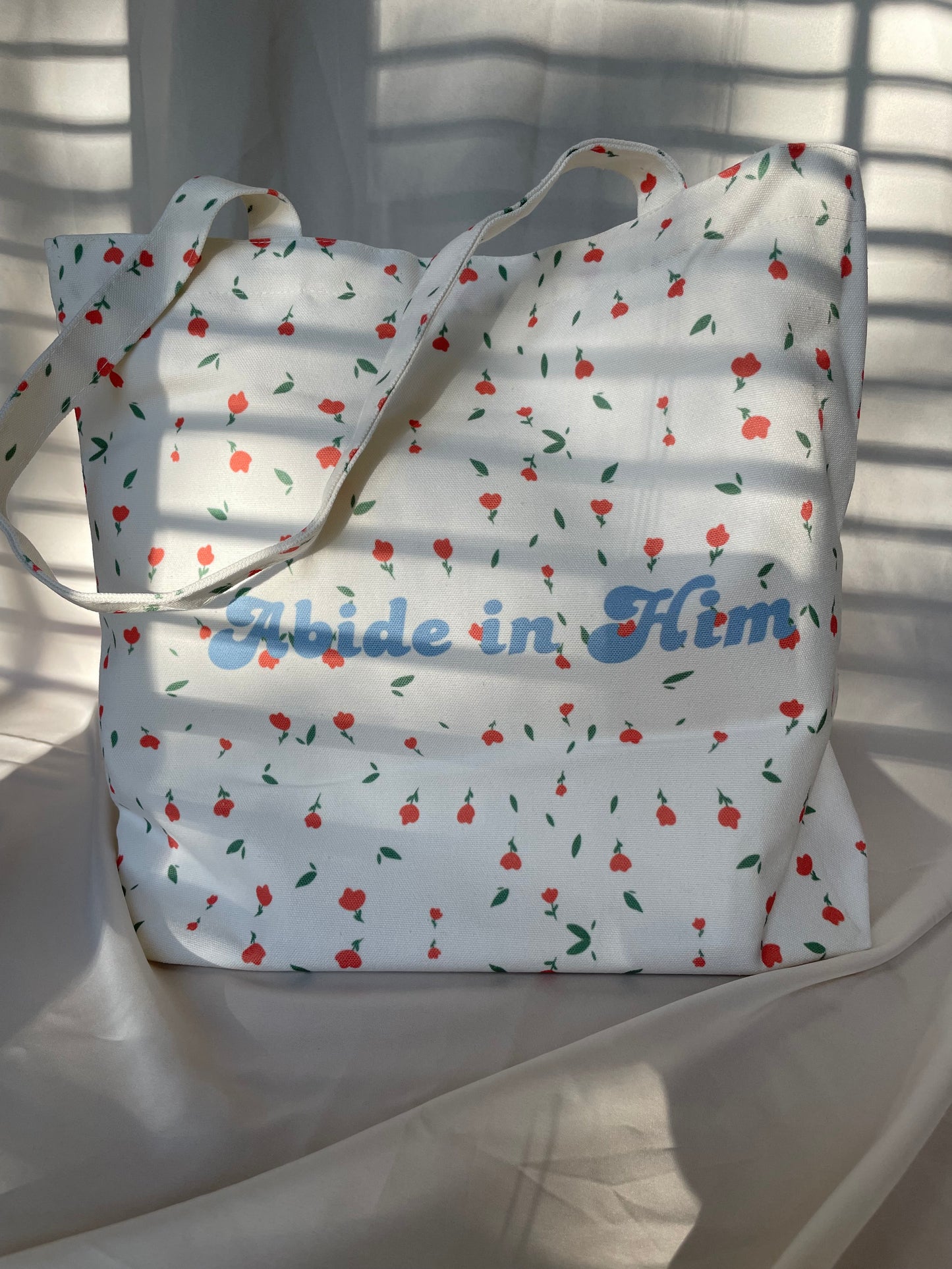 Abide In Him Floral Tote Bag