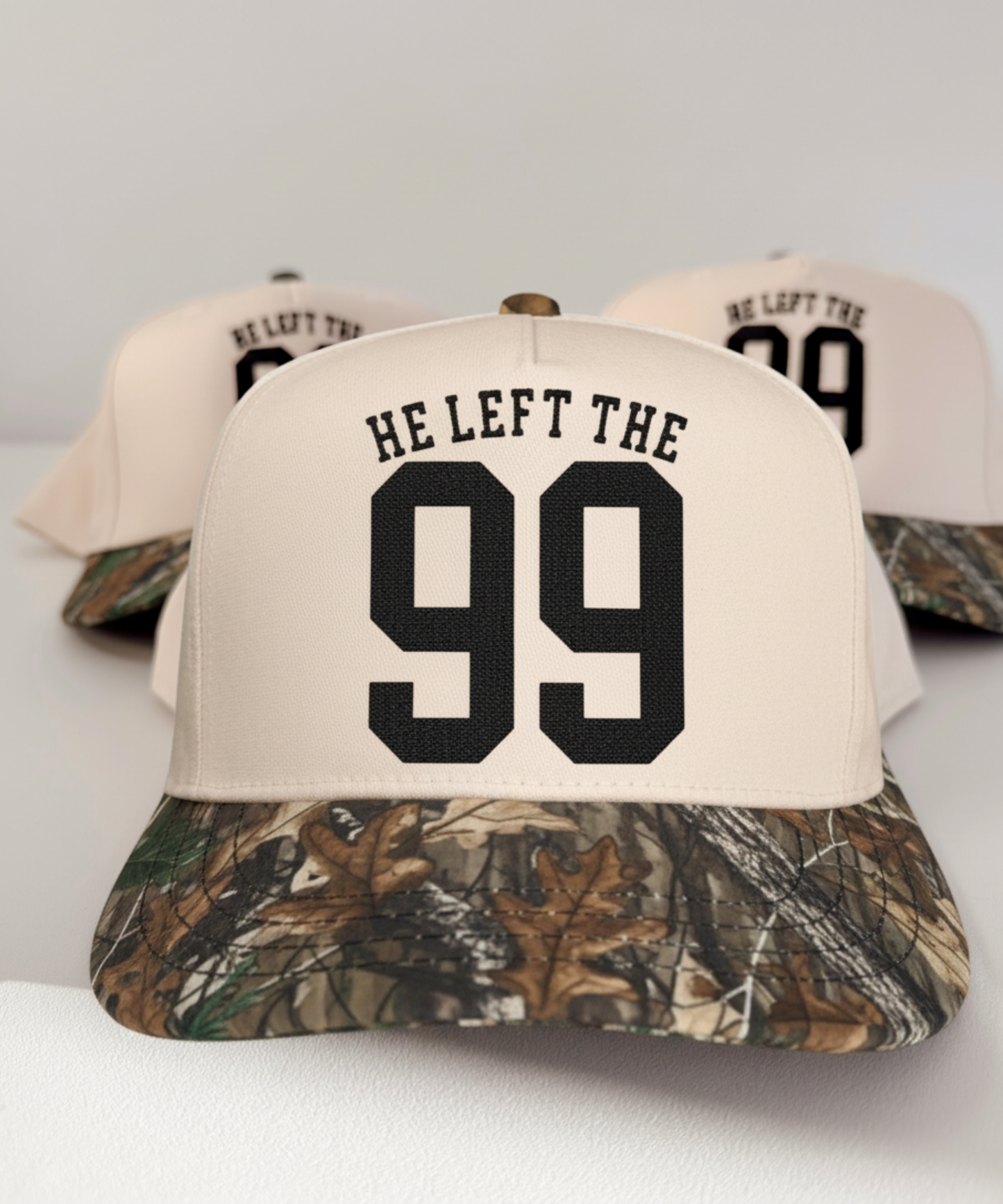 He Left The 99 Embroidered Camo Hat