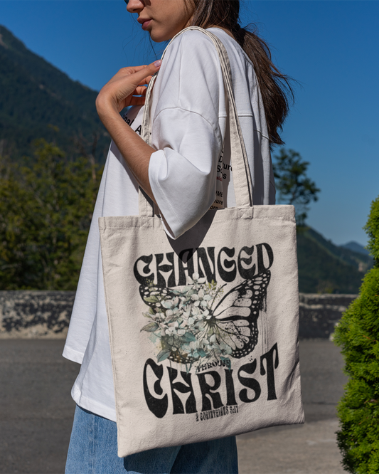 Changed Through Christ Tote Bag