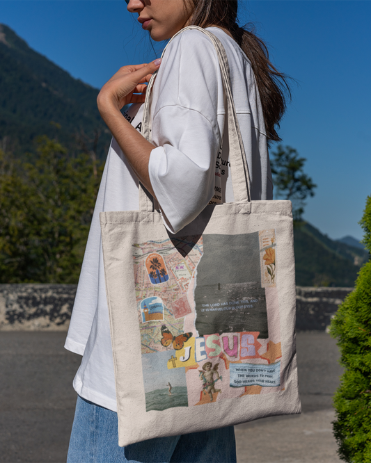 Jesus Collage Tote Bag